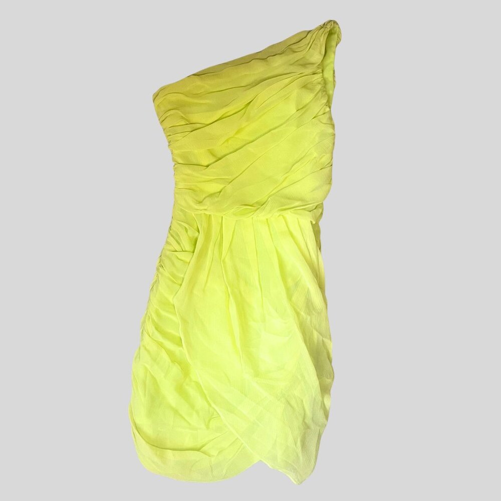Mara Hoffman Neon Lime One-Shoulder Ruched Chiffon Dress – Size 0, NWT
